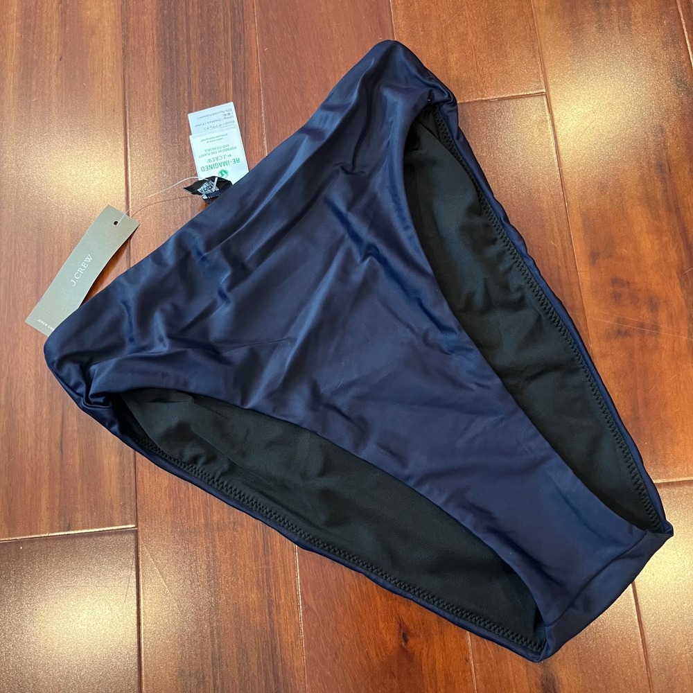 J.Crew Blue Bikini High-Waisted Bottom Swim Navy BF178 Hi-Cut Beach New Size XS